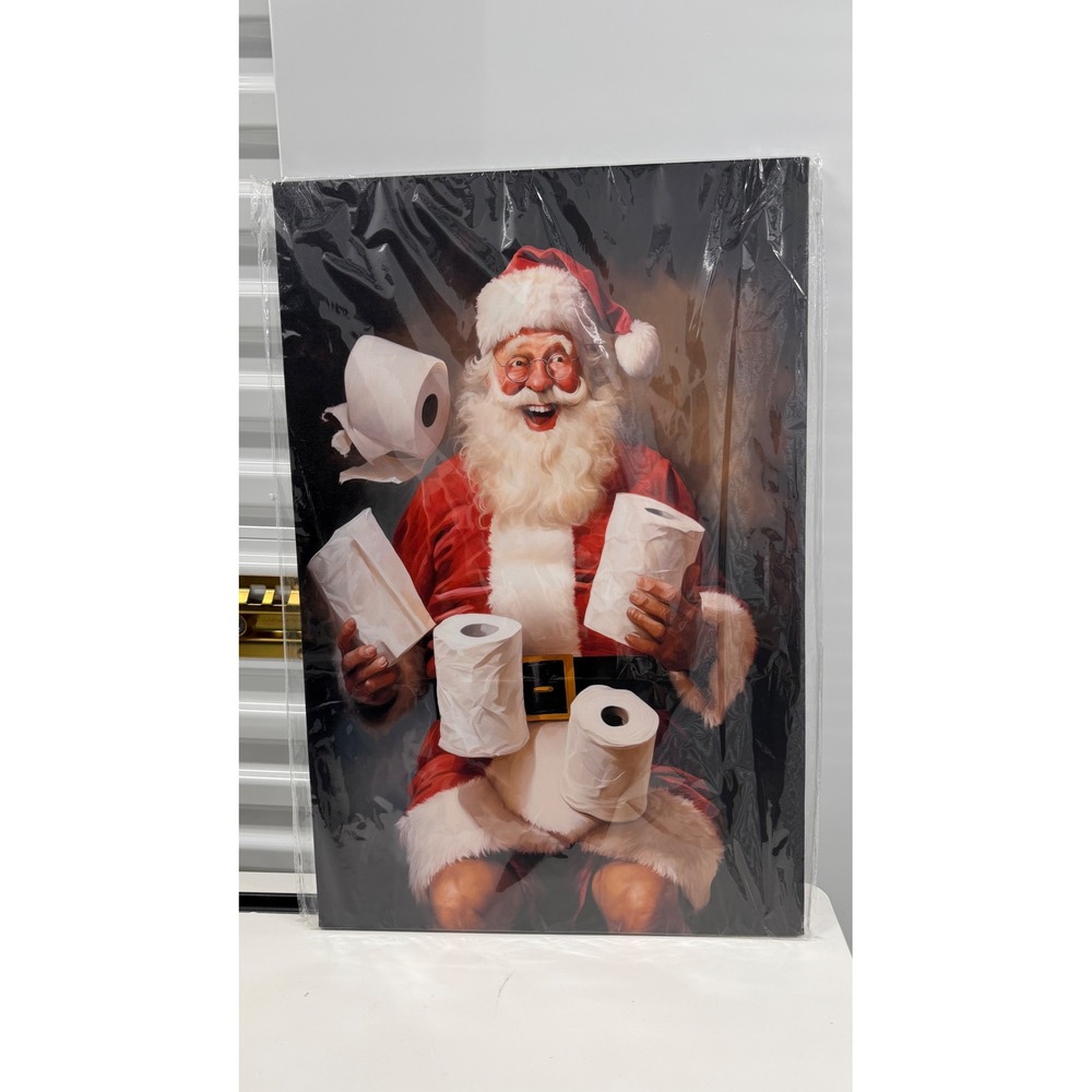 Funny Santa Claus Toilet Paper Canvas Wall Art Christmas Decor 16x24 New